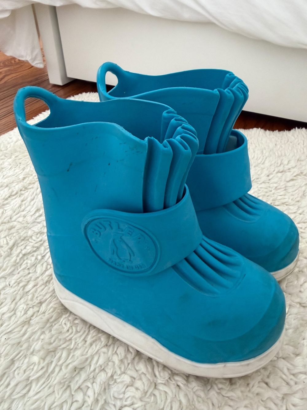 Butler Blue Rain Boots Kids Size 10-11 Waterproof Pull Loops Slip On Outdoor Fun